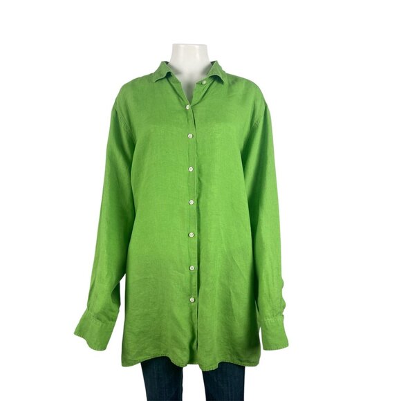 Lands' End Tops - Lands End Womens Linen Button Down Shirt 3X 24W 26W Green Long Sleeve Top